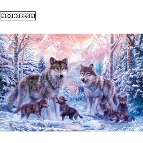 Full Square 5D Diy Diamond Painting Wolf Family Diamond Embroidery Cross Stitch Rhinestone Diamond Mosaic Living Room Decoration