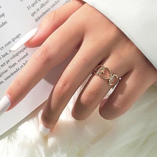 Simple Fashion Hollowed-Out Heart Shape Open Adjustable Rings Personality Gold Color Design Couple Rings Jewelry For Women