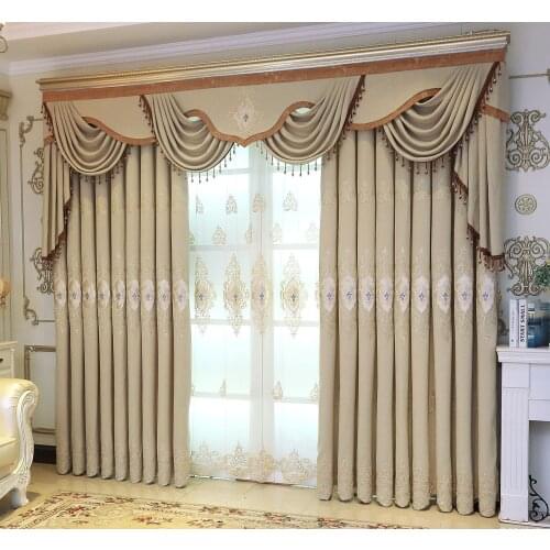 Morandi Embossed Embroidered Northern European Simple High-End Beaded Embroidered Luxury Curtains for Living Room Bedroom