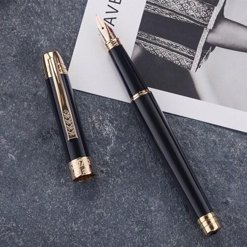 Hero 200C 14K Gold Office & Home Fountain Pen Black With Golden Carved Clip Fine Nib 0.5mm And Box For Collection Writing Pen