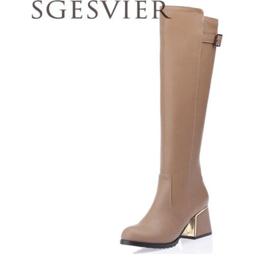 SGESVIER Winter Womens Boots High Boots NEW square Heels Shoes Women Boots High quality knee-high motorcycle Boots size 49 OX004