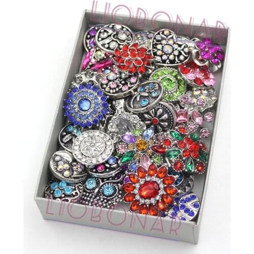 MIX 6pcs Wholesale 18mm Snap Jewelry Metal Zinc Alloy Buttons DIY Interchangeable Vintage Rhinestone Crystal Buttons Fit Snaps