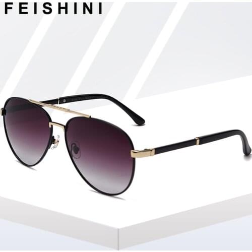 FEISHINI 2021 Retro Metal Sunglasses Men Polarized Uv400 High Quality Brand Designer Fashion Driving Glasses Women UV Protection