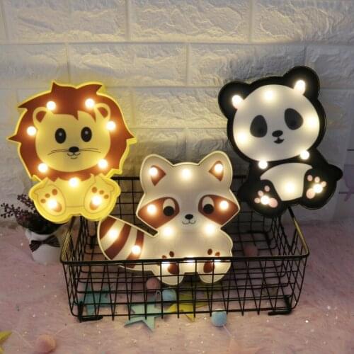 LED Night Light Cute Animal Lion Panda Raccoon Decoration Modeling Lamp Ccartoon Childrens Room Living Room Furnishings