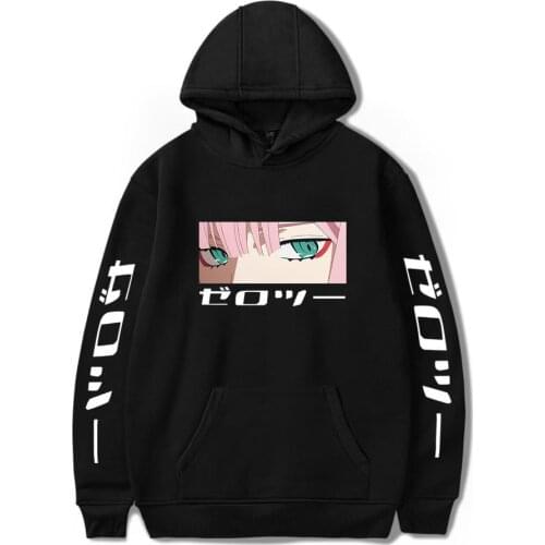 Anime Darling in The FRANXX Hoodies Men Women Long Sleeve Sweatshirts Tops Autumn Hip Hop Hooded Boys Girls Black Pullovers