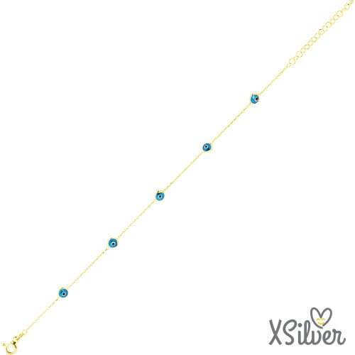 XSilver Nazar Boncuğu Sıra Taşlı 925 Ayar Gümüş Bileklik Altın Renk