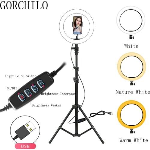 Dimmable LED Selfie Ring Light Lamp With Tripod USB Selfie Ringlight Profissional For Makeup Video Studio Youtube Vlog TikTok