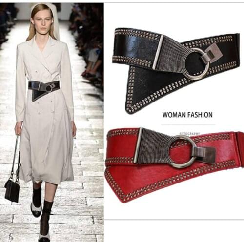 2022 Fashion Punk Rocker Wide Belts for Women Elastic Wide European Style Women Belts Metal Round Buckle