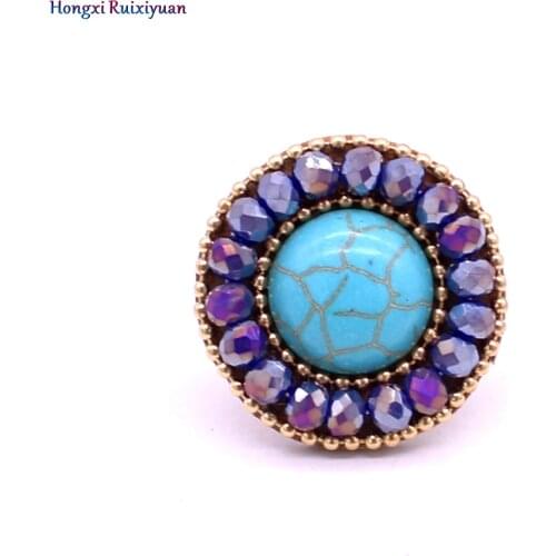 Crystal ring fashion handmade beaded crystal rings for women bohemian minimalist style green stone ring party charm jewelry