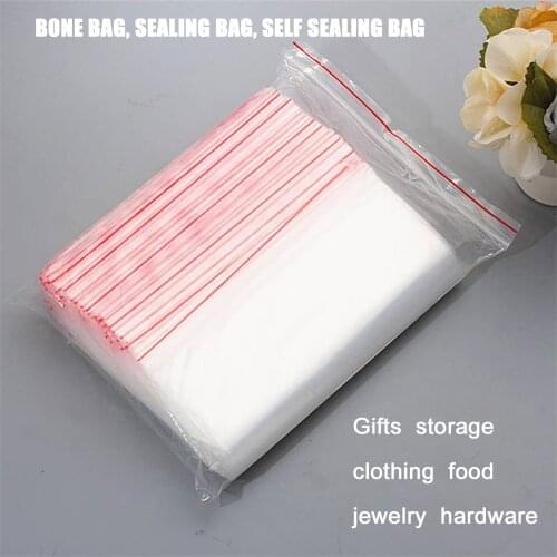 100pcs Transparent Plastic Ziplock Bag Self Sealing Food Bags Gifts Candy Jewelry Reclosable Storage Zipper Bag Supplies 7Sizes