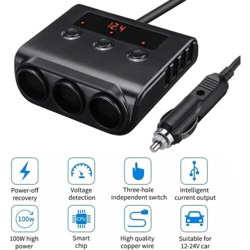 3 Way 4 Ports USB Socket Charger 12V-24V Car Cigarette Lighter Socket Splitter 100W Output Power Adapter Charger Fast Charging