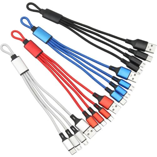 3 in 1 Short Multi Keychain USB Cable for iPhone X Samsung Android Mobile Phone For Micro Usb Type C Portable Data Line Cord