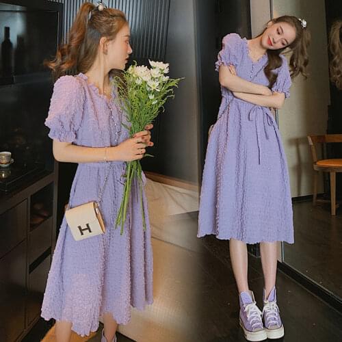 6343# Maternity Clothes Summer V Neck Short Sleeve Easy Matching Loose Stylish Dress for Pregnant Women Pregnancy Clothes