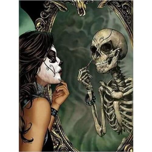 ARMYQZ Diamond Painting Skull 5D Full Square Rhinestone Embroidery Beauty Diamond Mosaic Cross Stitch Mirror Home Decor Craft