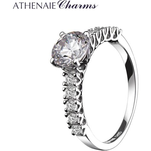 ATHENAIE 925 Sterling Silver shiny CZ Fairytale Round Finger Ring for Women Anniversary Wedding Jewelry