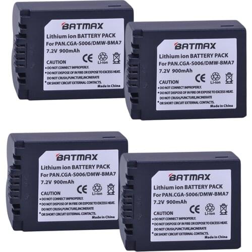 Batmax 4Pcs CGA-S006 CGR CGA S006E S006 S006A BMA7 Li-ion Camera Battery for Panasonic DMC FZ7 FZ8 FZ18 FZ28 FZ30 FZ35 FZ38
