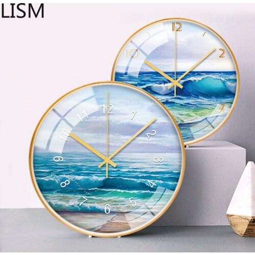 Large Metal Gold Wall Clock Modern Blue Sea Silent Clocks Wall Home Decor Creative Kitchen Kids Clock Luxury Reloj De Pared 2020