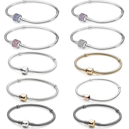 100% 925 Sterling Silver Bracelet Head Classic Clear Cz Charm Beaded Pendant Bracelet, Let Yourself Become A Factory Wholesale