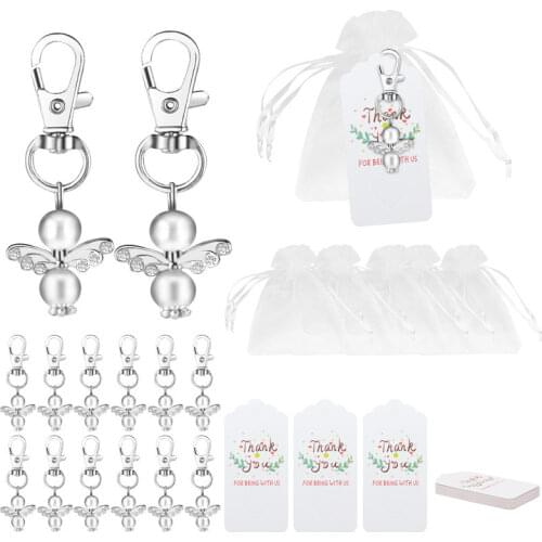 20 Sets White Angel Keychain Christmas Gift Bag with Thank You Card Tag for Wedding Birthday Home Party Decoration Baby Shower