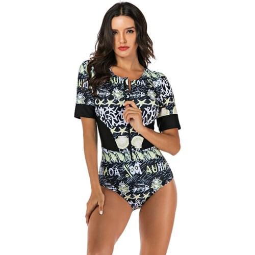 One Piece Body Suit Swimwear Women Rash Guard Full Suit for Swimming Bathing Suit Rashguard 2020 Short Sleeve Swimsuit set