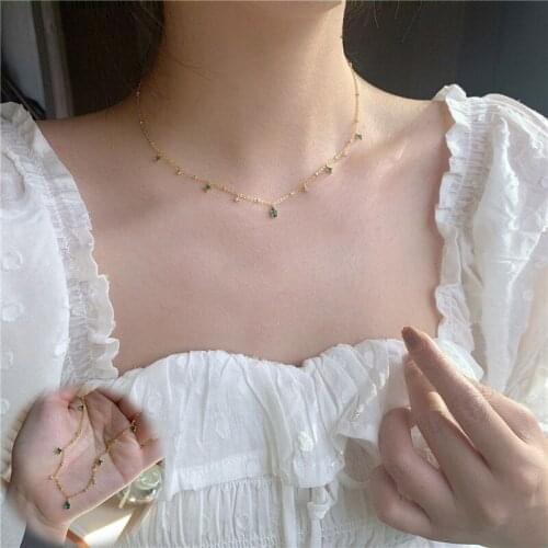Necklace Choker Necklace Clavicle Chain Exquisite Gifts Green Zircon Women Silver Gold
