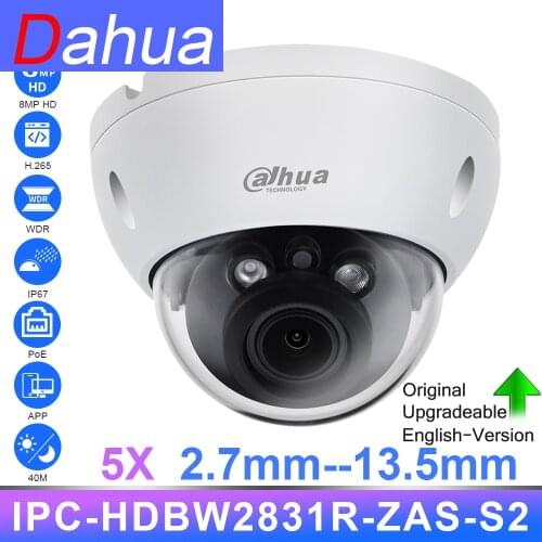 Dahua Original ZOOM 2.7-13.5mm IP Camera 8MP 4K IPC-HDBW2831R-ZAS-S2 IR40m H.265 IP67 IK10 Vandal-proof Webcam Alarm SD Card IVS