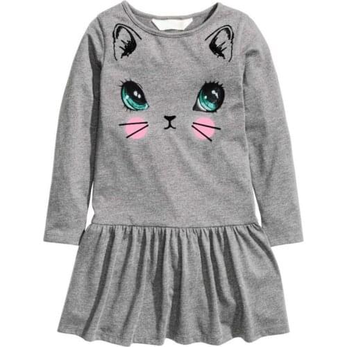 ZWF346 Princess Girls Dress New Fashion Autumn Cute Print Children Long Sleeve Cartoon baby girl Cotton Party Dresses for kids