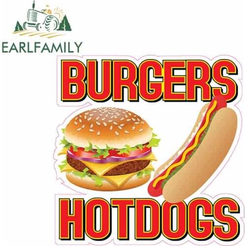 EARLFAMILY 13cm x 12.9cm for Burgers Hotdogs Concession Restaurant Food Car Stickers Vinyl Bumper RV VAN Car Accessories JDM