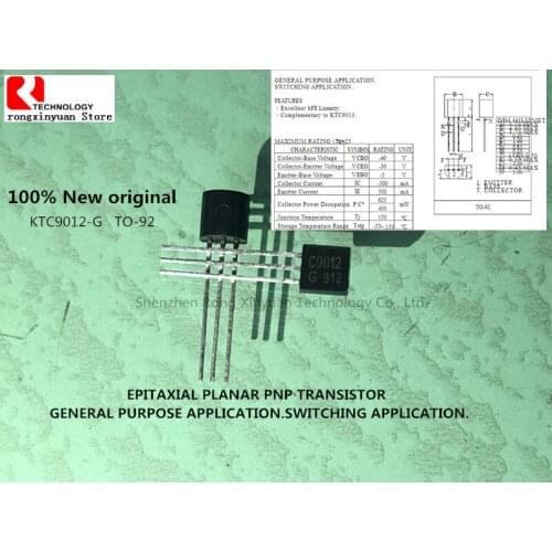 100% New original KTC9012-G KTC9012 KTC9012G C9012 9012 C9012-G KTC9012-G-AT/P 2SC9012 EPITAXIAL PLANAR PNP TRANSISTOR