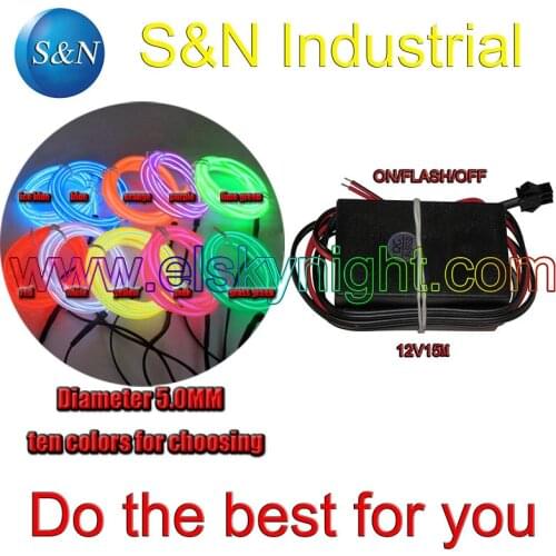 Ten color 5.0MM 10 M Flexible el Wire Tube Neon Light &12VDC inverter for holiday,party,festival and house decoration