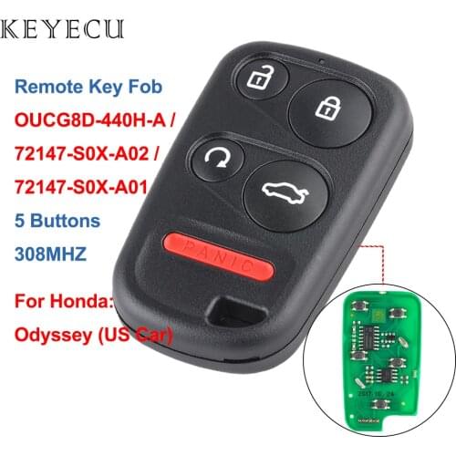 Keyecu Remote Car Key Fob 4+1 Buttons FSK 308MHz for Honda Odyssey 2001 2002 2003 2004 US Cars, OUCG8D-440H-A / OUCG8D440HA