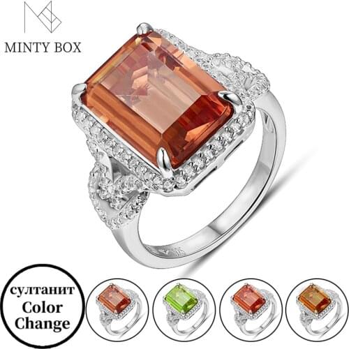 Mintybox Color Change Diaspore Sterling Silver Ring 7.4 Carats Octagon Cut Created Sultanite Classic Ring 2021 New Arrival
