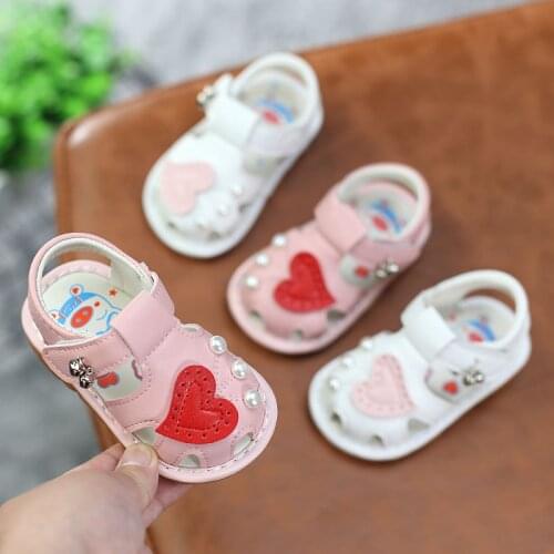Insole 11-13cm Summer Girls Sandals 0-1 Years Baby Cute Heart Toddler Shoes Have Sound
