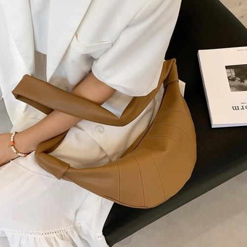 Summer Soft Large Capacity Half-Moon Splicing Soft PU Leather Crossbody Shoulder Bag for Women Trendy Handbag Luxury Tote Bag