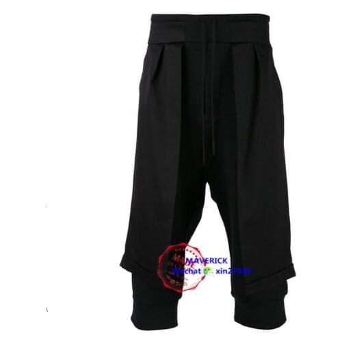 Cropped Pants Men Faux Two Piece Culottes Three-dimensional Patchwork Culottes Harem Pants Hairstylist Skirt New Fashion 27-44
