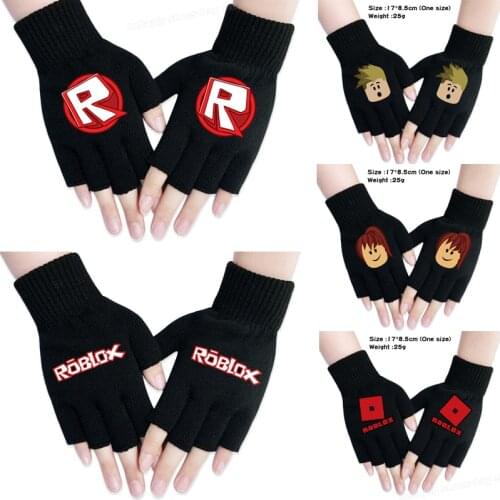 Mens Robloxs Gloves Winter Thermal Knitted Gloves Half Finger Touch Gloves Cartoon Printed Riding Gloves Skiing Sports Gloves