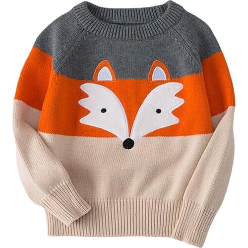 Baby Girls Boys Soft Knitted Sweater Fox Embroidery Pattern Childrens Tops Clothes New Kids Long Sleeve Pullover Sweaters