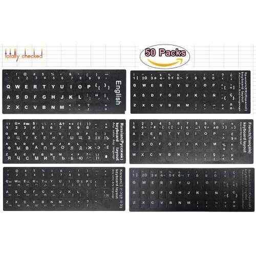50pcs/lot whole sale Waterproof Russian Keyboard Stickers English French German Spanish Letter For Laptop 10 * 27 inch keyboards