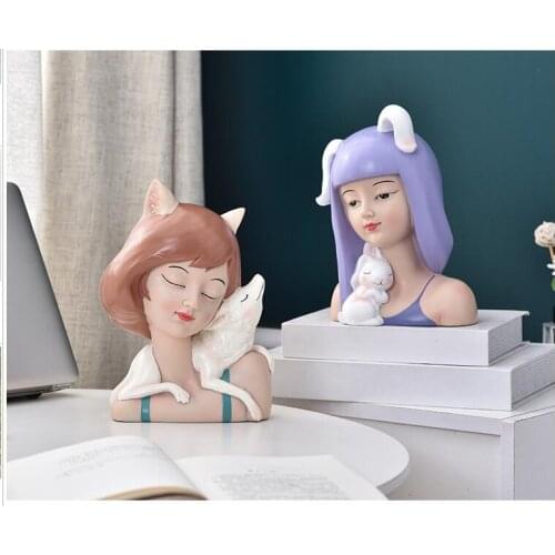 Nordic Cute Character Resin Girl Ornaments Birthday Gifts Office Desktop Furnishing Decor Home Livingroom Table Figurines Crafts