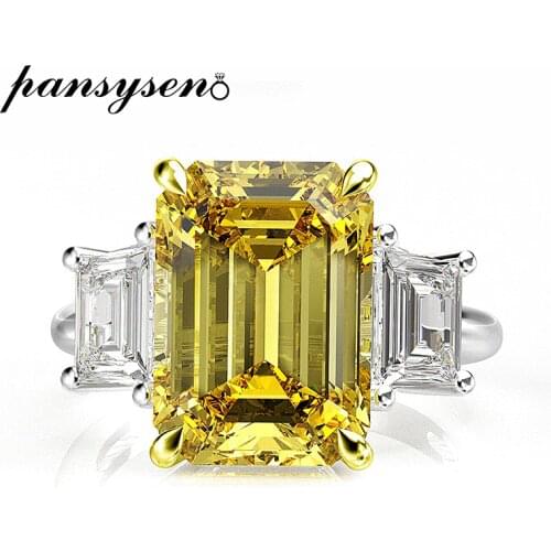 PANSYSEN Elegant lady 10x14mm Citrine Emerald Rings for Women 100% Genuine Sterling Silver 925 Jewelry Ring 6 Colors Size 4-12