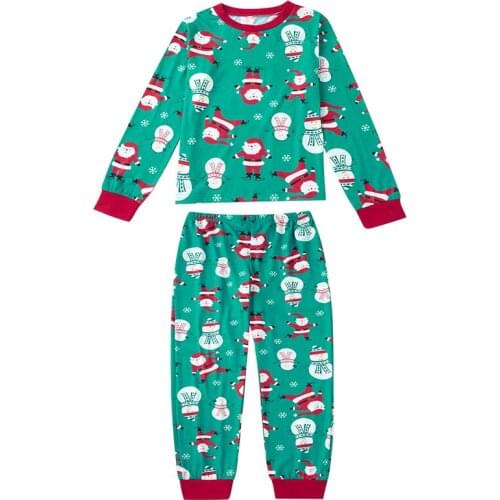 2021 Autumn Winter New Christmas Childrens Clothing Santa Claus Cartoons Printing Long-sleeve Top Trousers Pajamas 2 Piece Suit