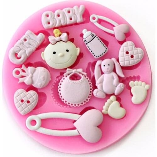 Pink 3D Silicone Baby Shower Party Fondant Mold For Cake Decorating Silicone Fondant Cake Sugarcraft Moulds Kitchen Tools