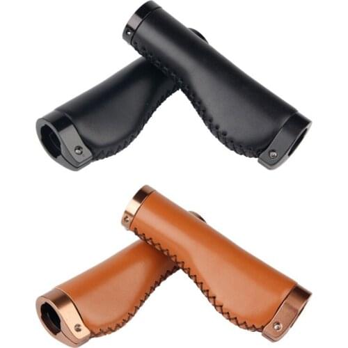 Classic Bicycle Handlebar Grips PU Leather Retro Handmade Sewing Lock-on Cover Brown/black Anti-skid Cycling Accessories