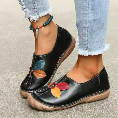 Women Shoes Retro Flower Round Head Low Top Pu Shoes Flat Sandals Designer Shoes Woman Sandals Casual Slip on Shoes Lazy Loafers