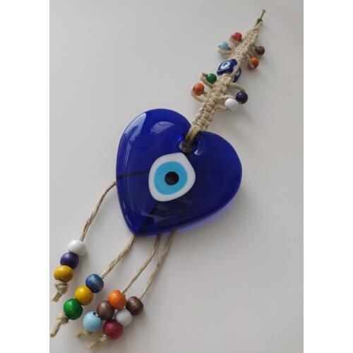 Heart Evil Eye 10 cm Wall Pendant Turkish Handmade Amulet Wall Hanging Talisman Boho Home Decor Made in Turkey