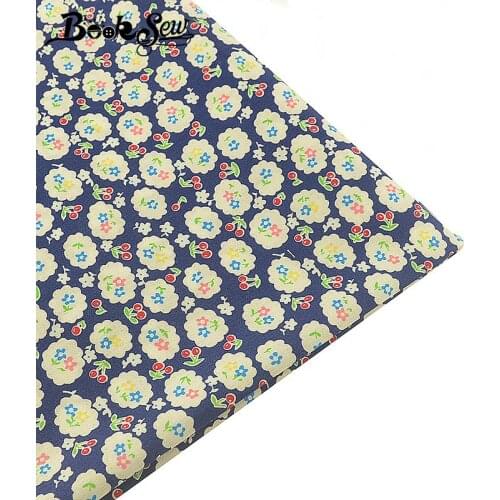 Booksew Dark Blue 100% Cotton Printing Flowers Poplin Fabric Meter Telas Tissu Quilting Cloth DIY For Dress Clothing Craft Shirt