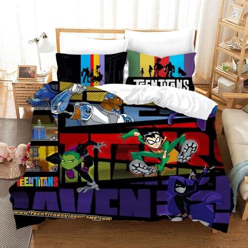 Teen Titans Go Bedding Sets Cartoon Quilt Bed Cover Duvet Cover Pillow Case 2-3 Pieces Sets Us/Europe/UK Size Adult Children