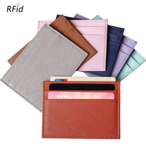 RFID Genuine Leather Sweet Fashion Candy Color Business Card Holder Ladys Security Safiano Cross Pattern Bus id card Case