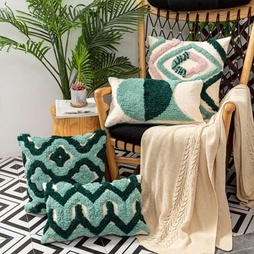 Tufted Decorative Cushion Cover 45x 45cm/30x50cm Green Sofa Pillow Case Cover Handmade Home Decoration for living Room Bed