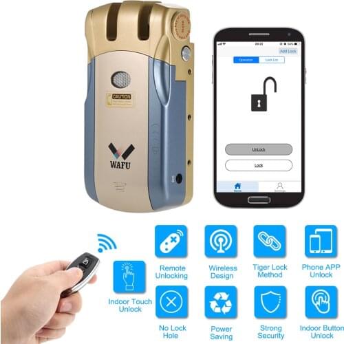 WAFU 010U 433MHz Keyless Invisible Electronic Door Lock With Remote Control Open & Close Smart Lock iOS Android APP Unlocking